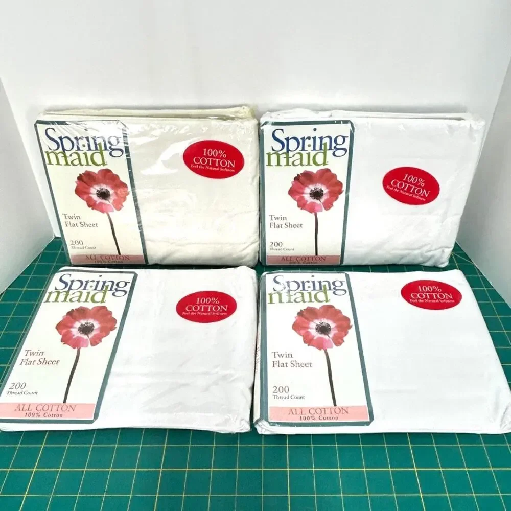 (4) Vtg Springmaid Twin Flat Sheet White 200 TC 100% Cotton Sealed USA Made NOS